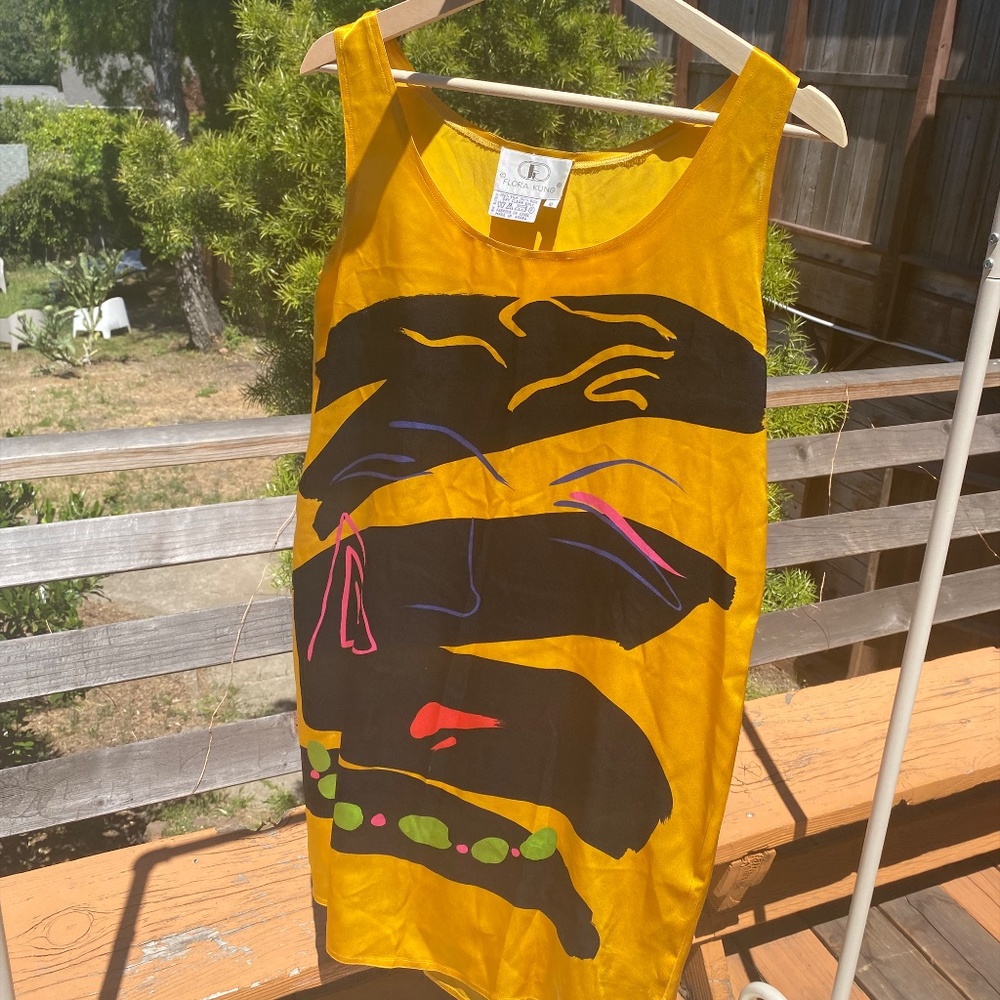 Flora Kung Vintage 80's Yellow Silk Dress